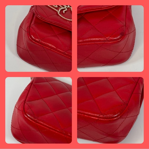 Lambskin Quilted Extra Mini V For Victory Flap Red - Picture 10 of 16